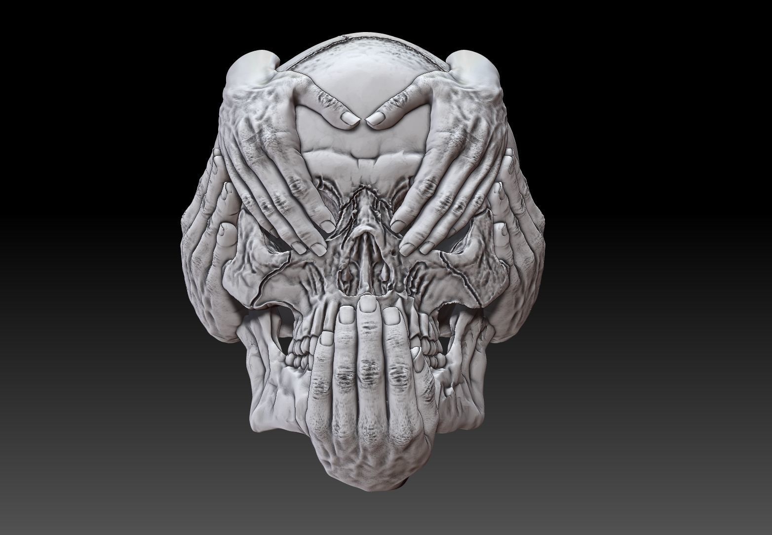 Hear See Speak No EVIL  skull bas relief cnc model pendant 3D print model_2