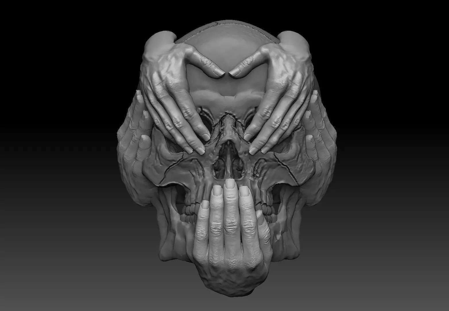 Hear See Speak No EVIL  skull bas relief cnc model pendant 3D print model_0