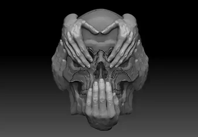 Hear See Speak No EVIL  skull bas relief cnc model pendant 3D print model