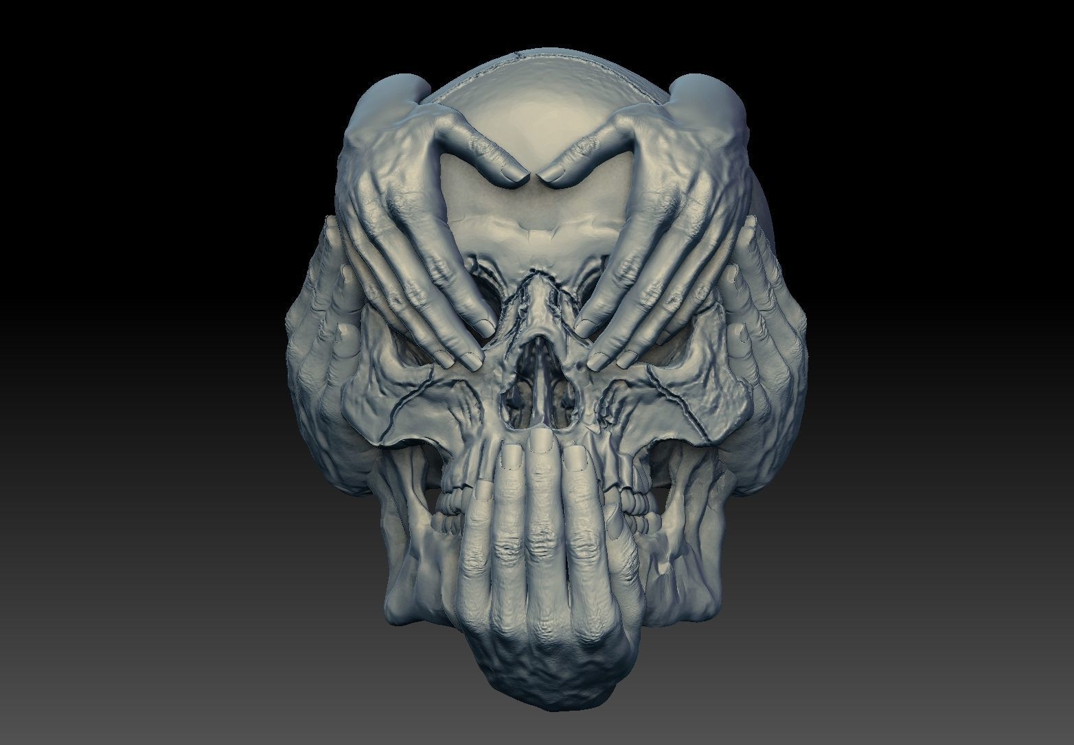 Hear See Speak No EVIL  skull bas relief cnc model pendant 3D print model_11
