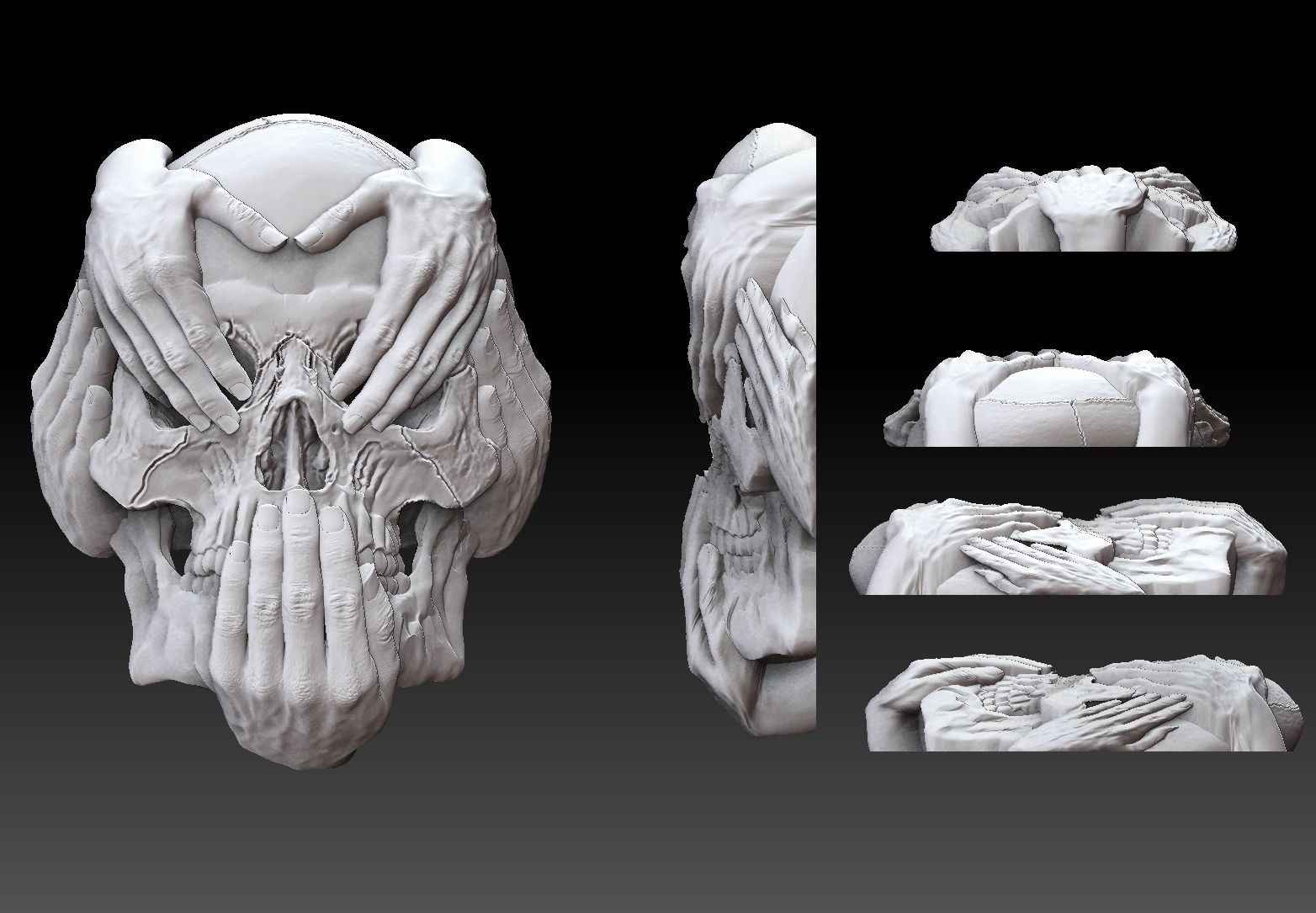 Hear See Speak No EVIL  skull bas relief cnc model pendant 3D print model_3