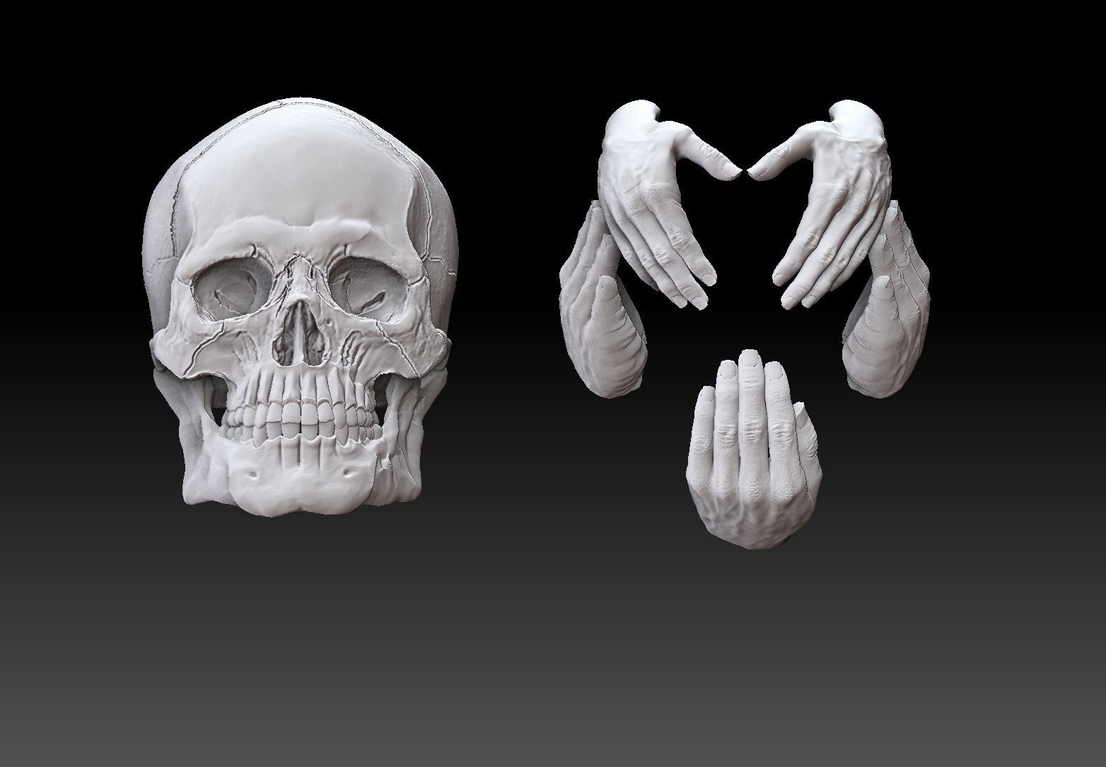 Hear See Speak No EVIL  skull bas relief cnc model pendant 3D print model_5