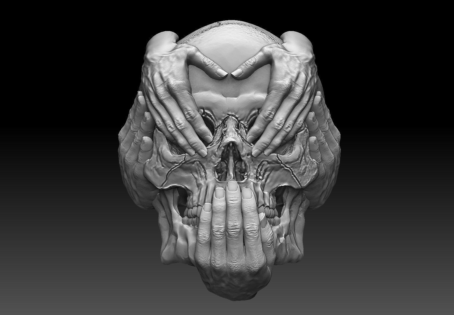 Hear See Speak No EVIL  skull bas relief cnc model pendant 3D print model_6