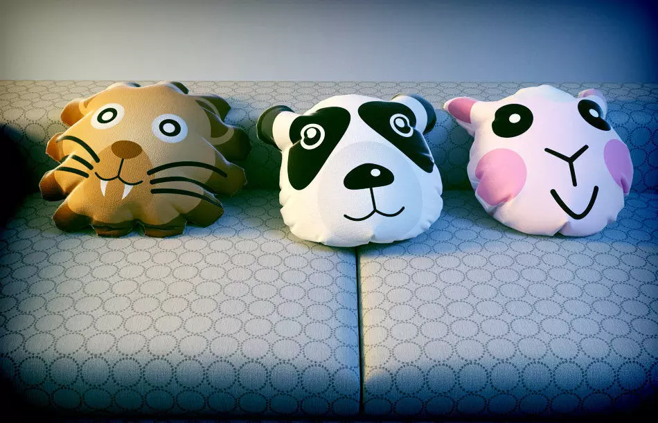 Cartoon animal face pillows set 3D model_0