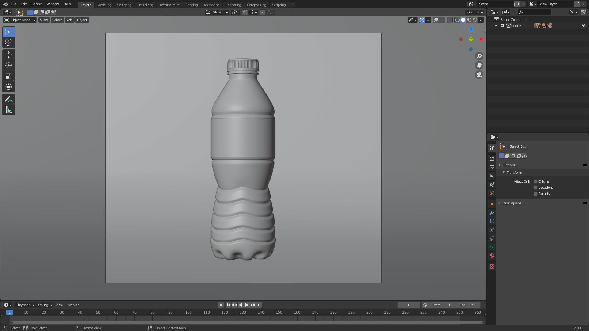 Plastic Water Bottle 250ml 3D model_5