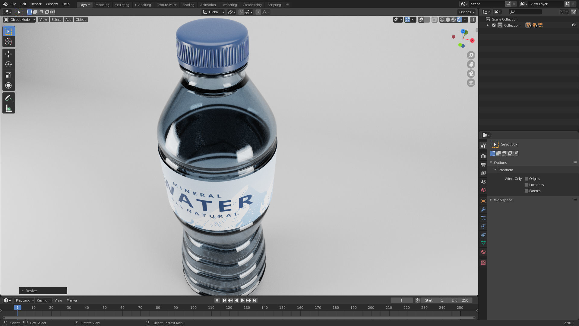 Plastic Water Bottle 250ml 3D model_1