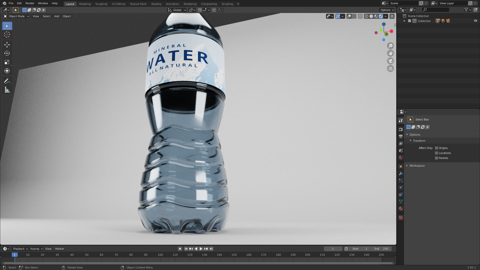 Plastic Water Bottle 250ml 3D model_2
