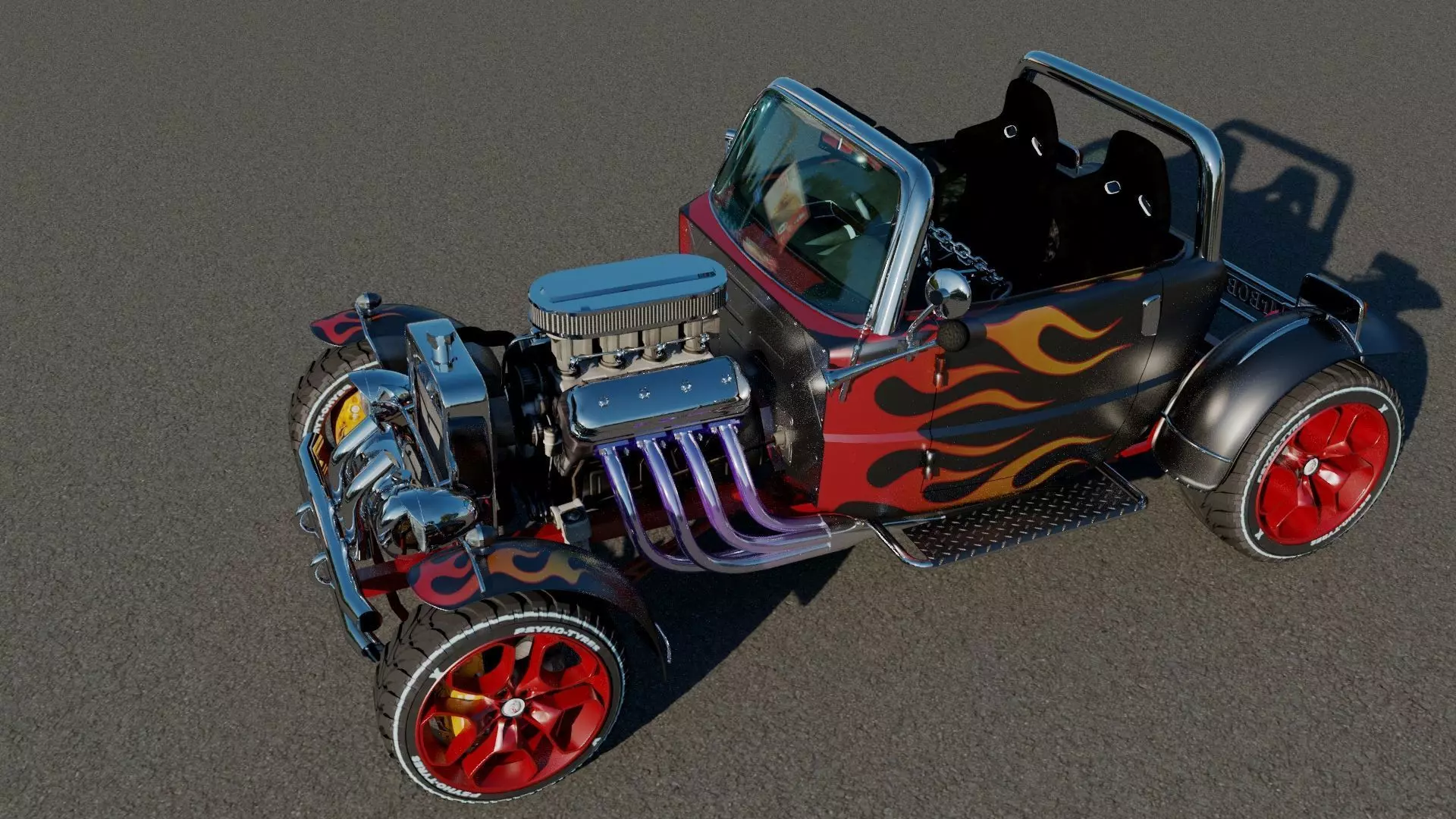 HotRod hot rod car with flames 3D model_0