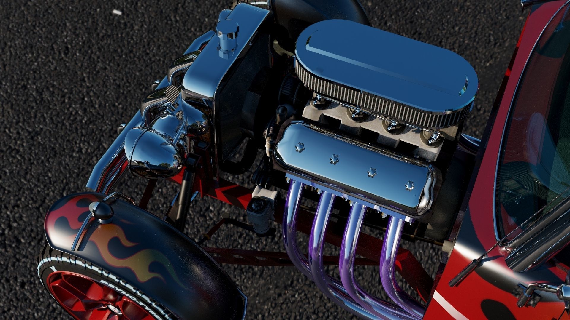 HotRod hot rod car with flames 3D model_4