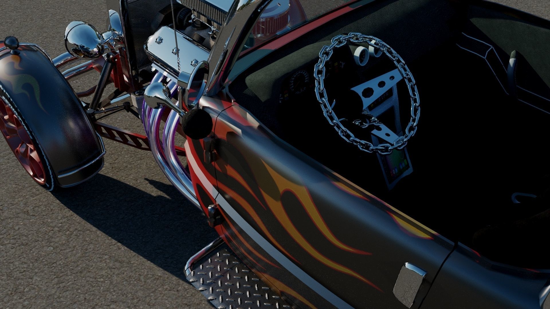 HotRod hot rod car with flames 3D model_5
