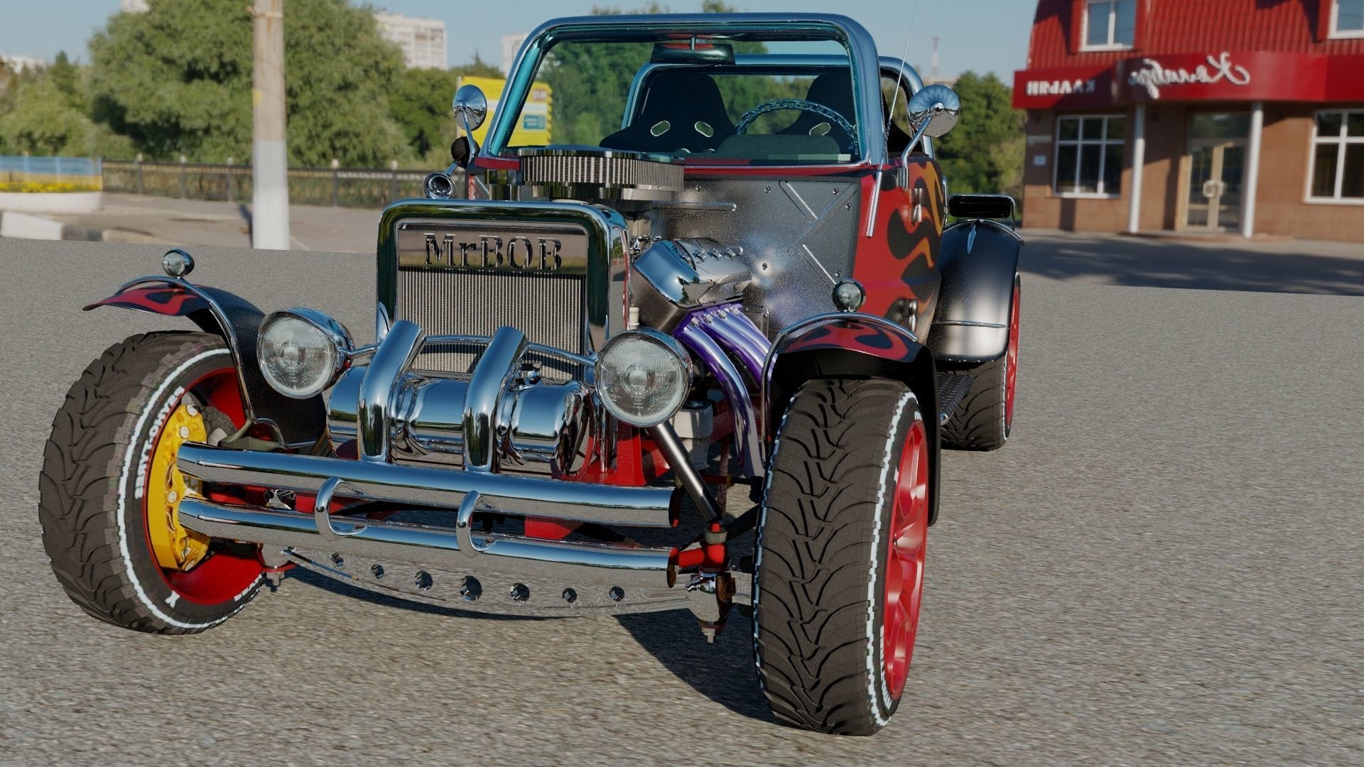 HotRod hot rod car with flames 3D model_9