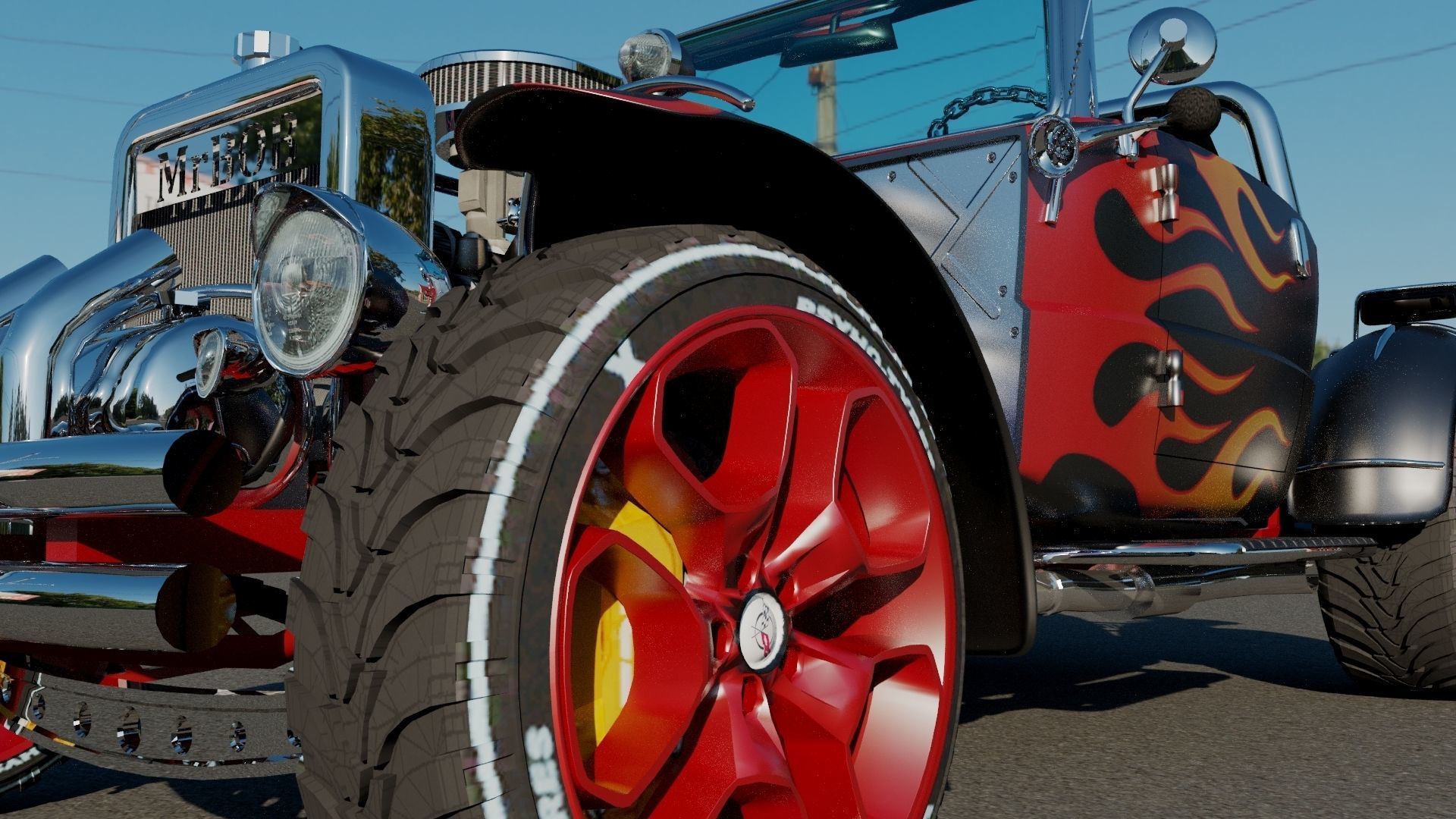 HotRod hot rod car with flames 3D model_3