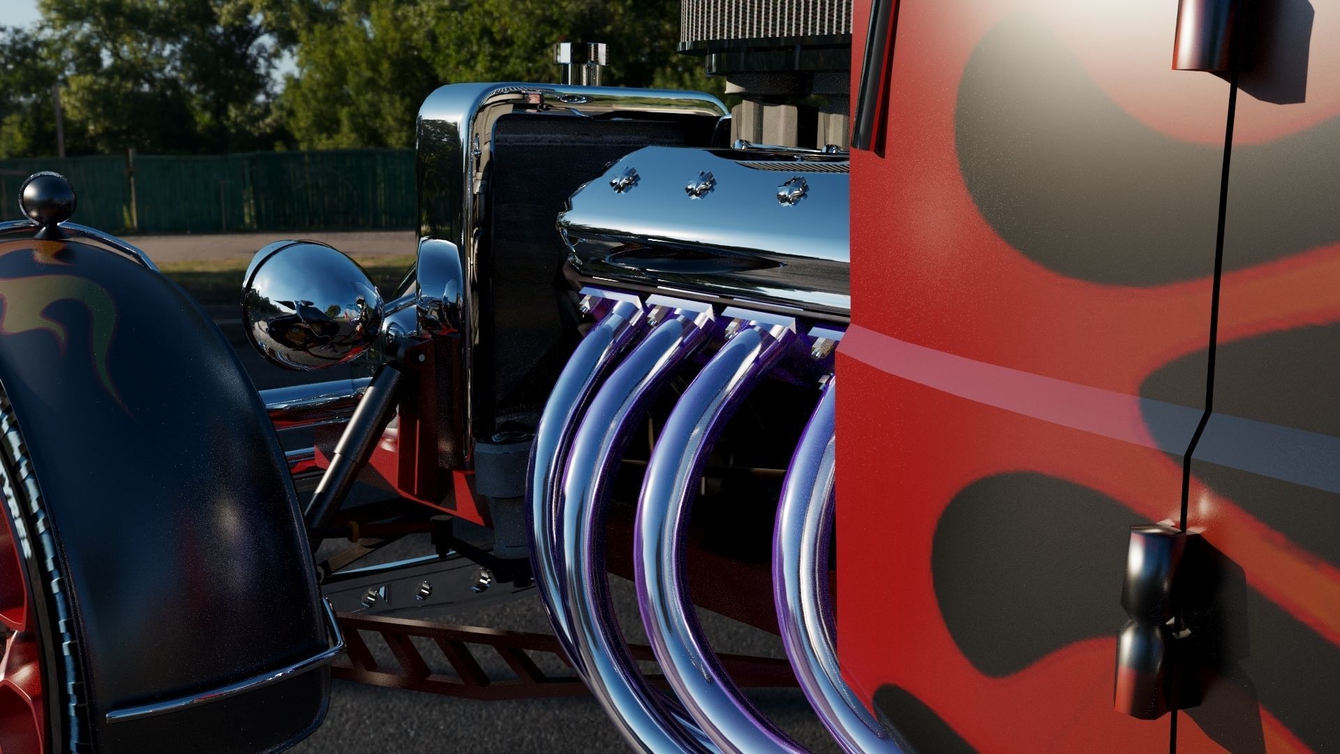 HotRod hot rod car with flames 3D model_7