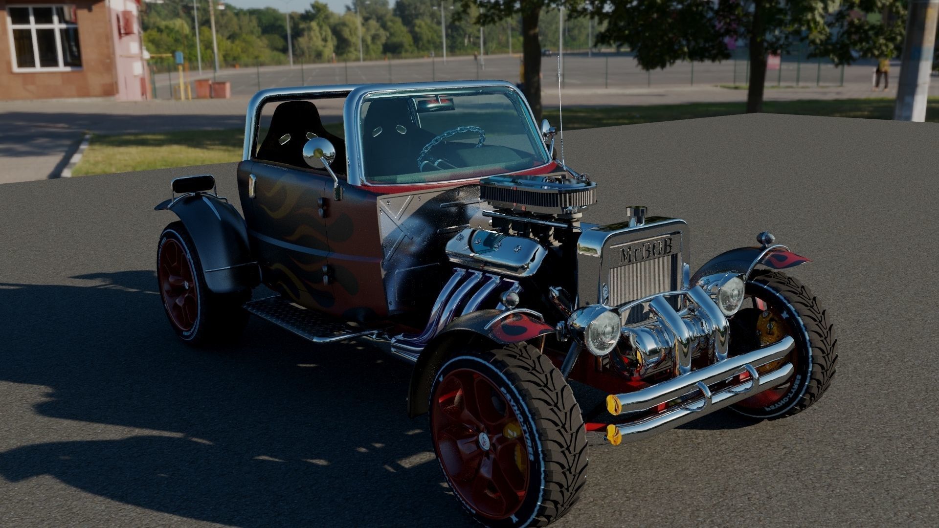 HotRod hot rod car with flames 3D model_8