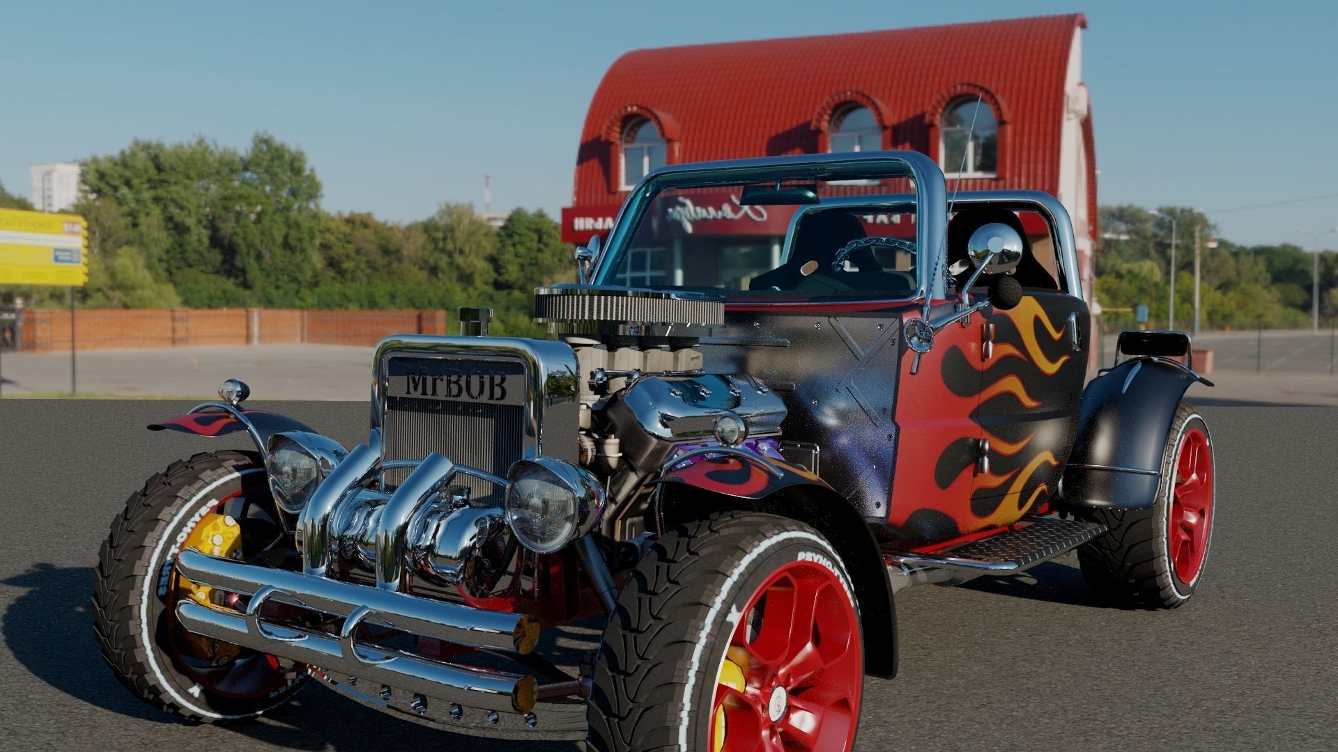 HotRod hot rod car with flames 3D model_6