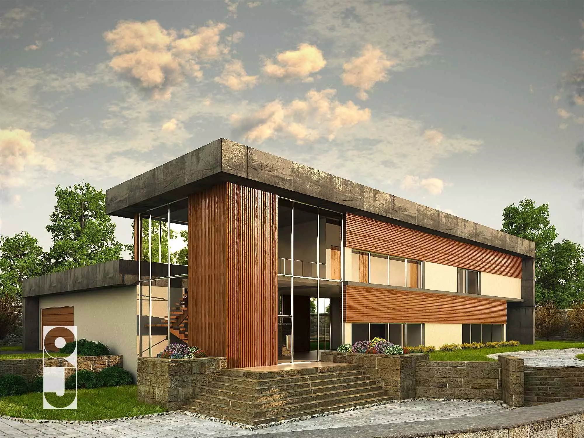 Modern villa Low-poly 3D model_0