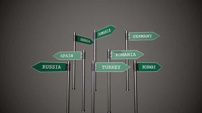 Direction Signs European Countries Low-poly 3D model