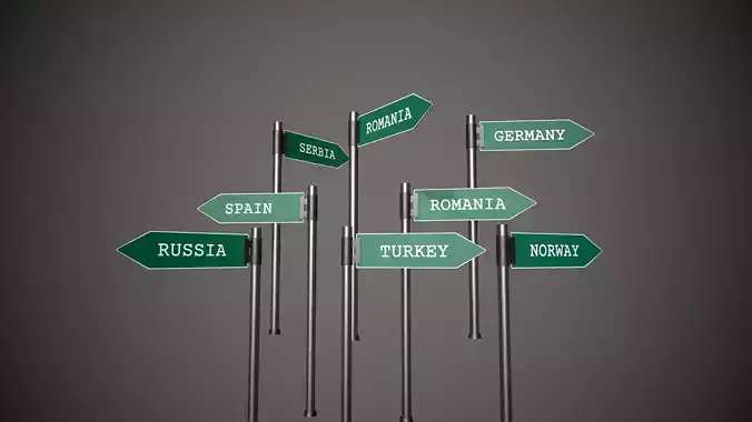 Direction Signs European Countries Low-poly 3D model