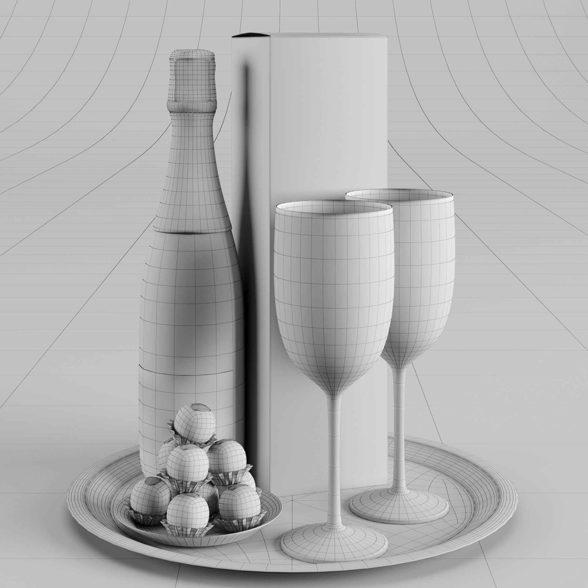Champagne On A Tray set 2 3D model_35
