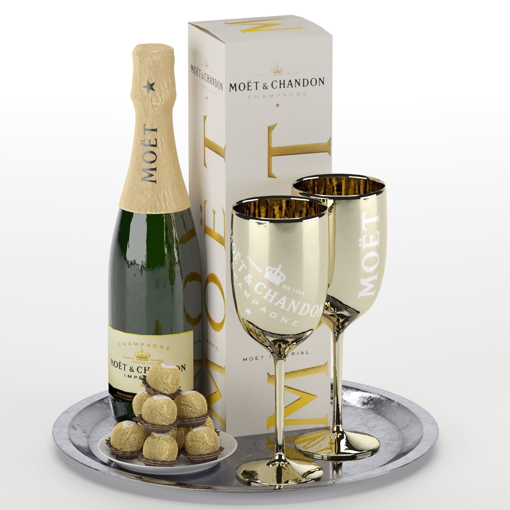 Champagne On A Tray set 2 3D model_1