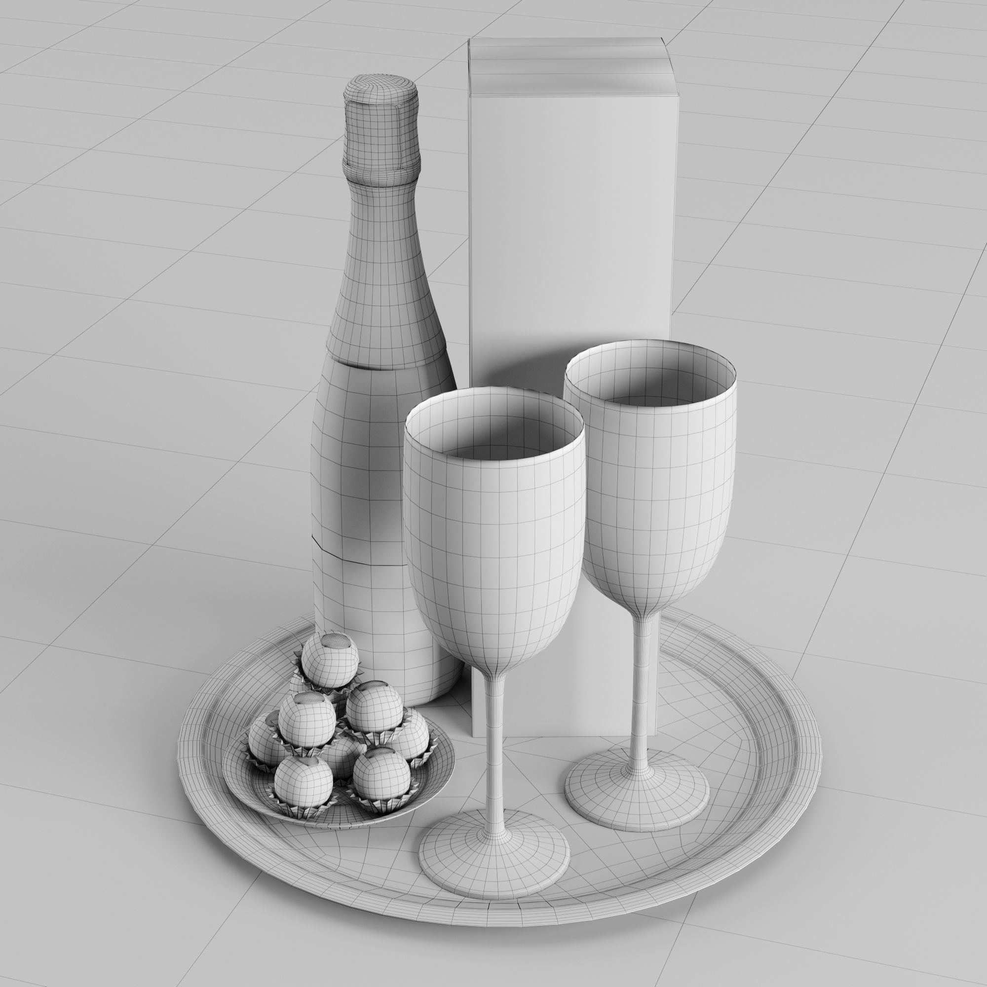 Champagne On A Tray set 2 3D model_32