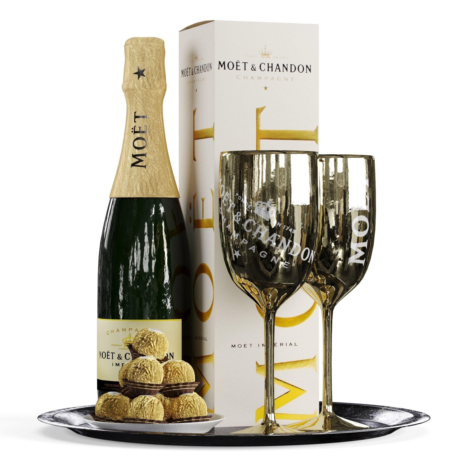 Champagne On A Tray set 2 3D model_3