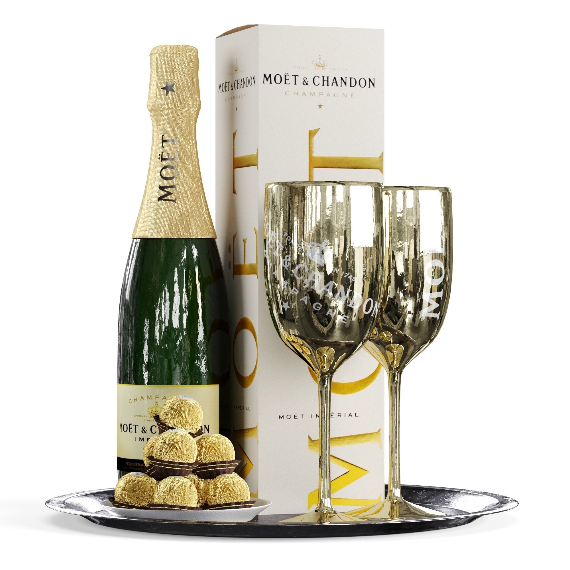 Champagne On A Tray set 2 3D model_14