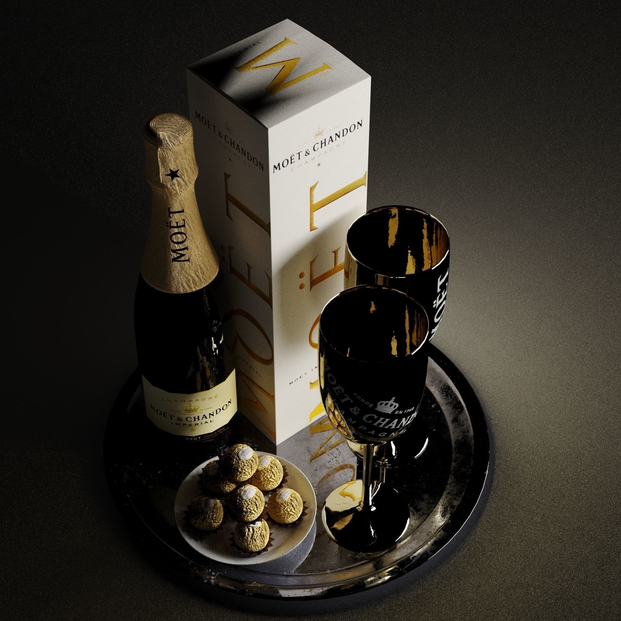 Champagne On A Tray set 2 3D model_13