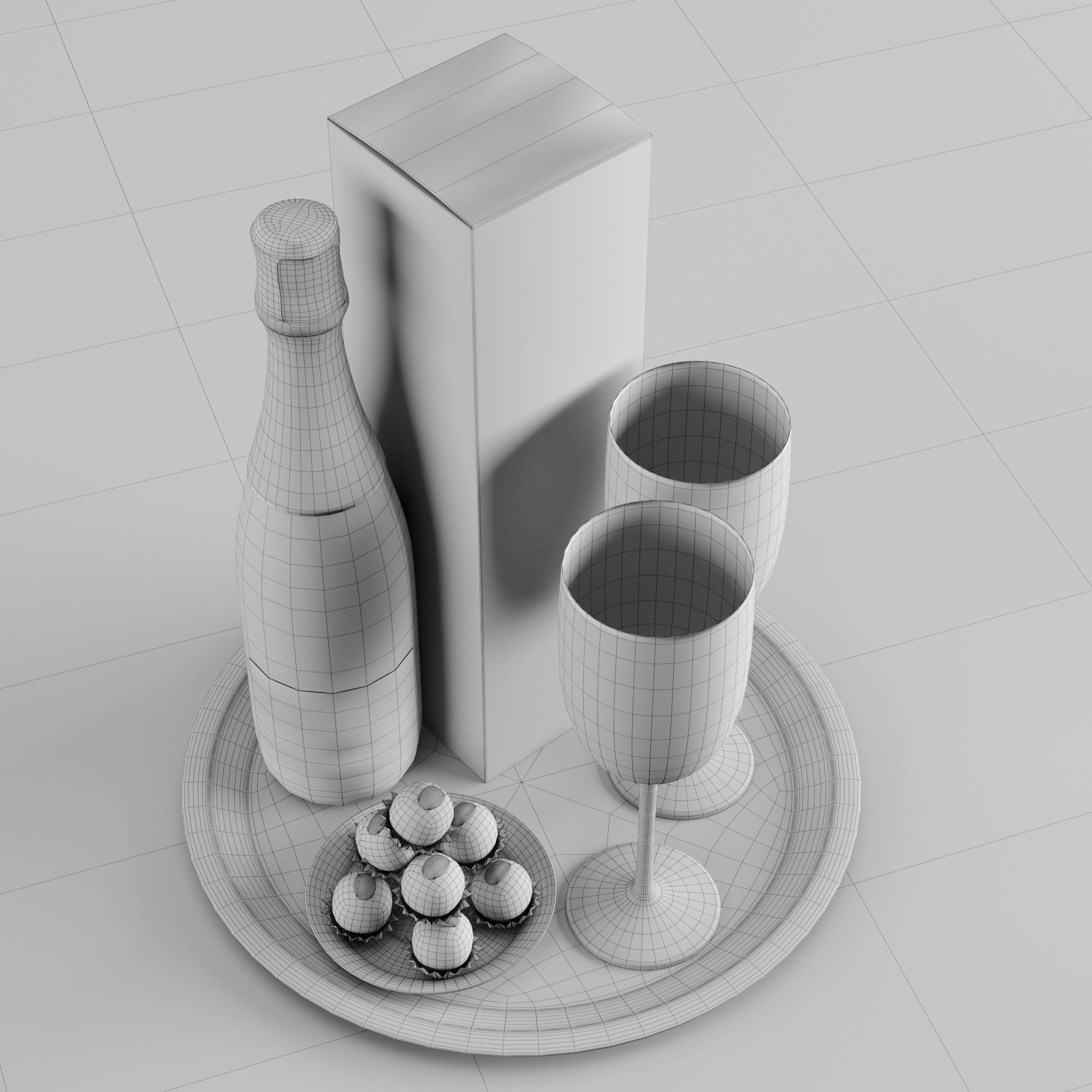 Champagne On A Tray set 2 3D model_33