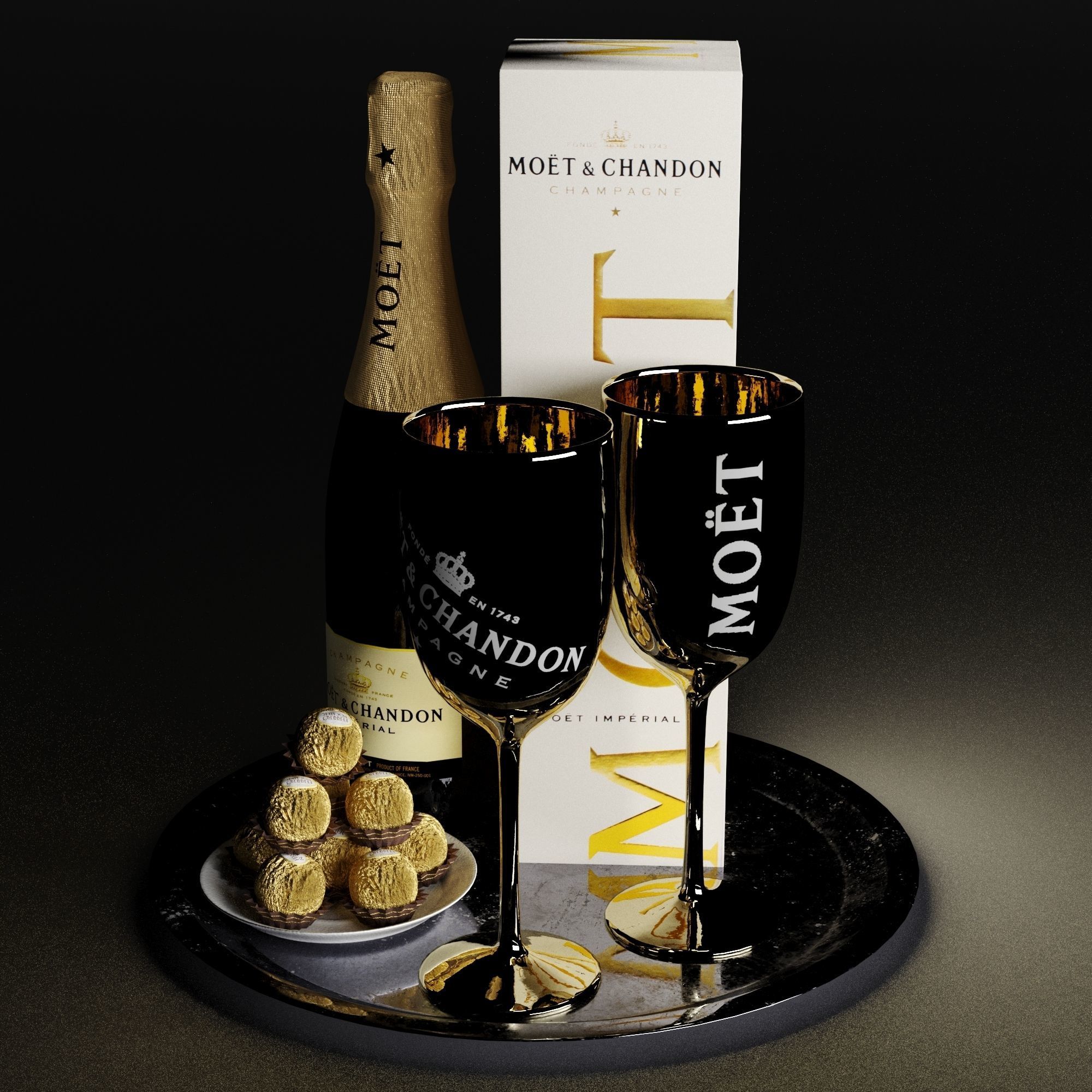 Champagne On A Tray set 2 3D model_11
