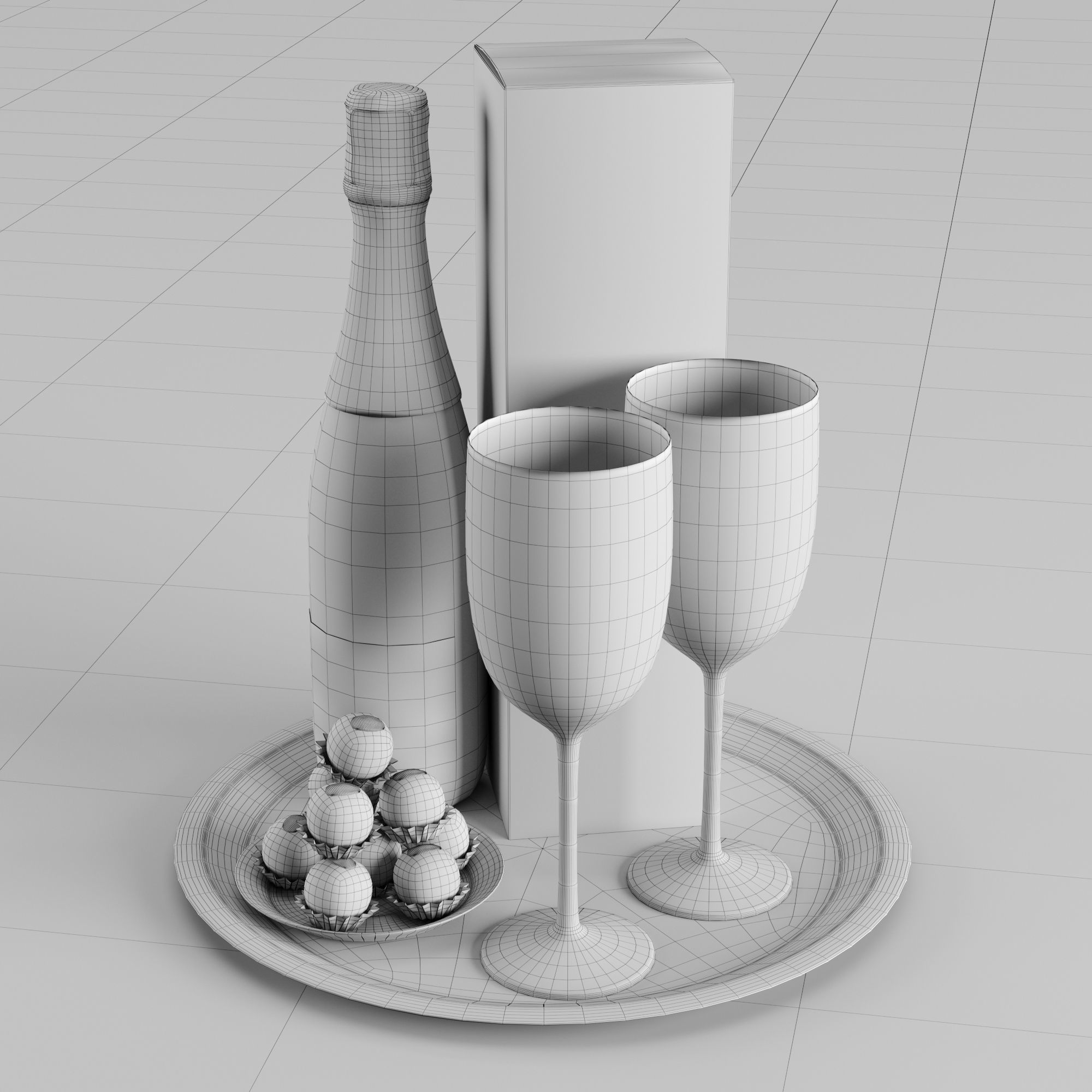 Champagne On A Tray set 2 3D model_29