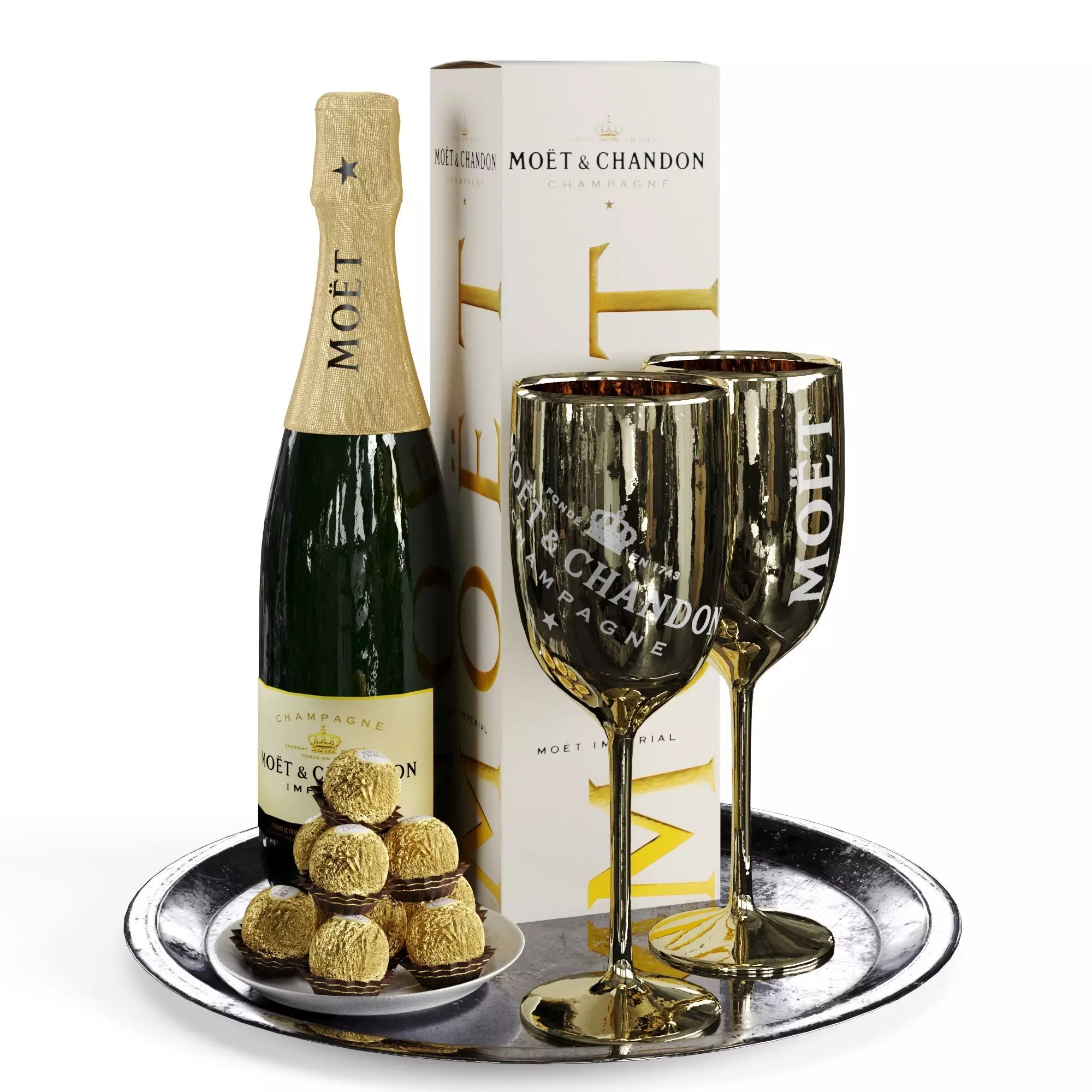 Champagne On A Tray set 2 3D model_0