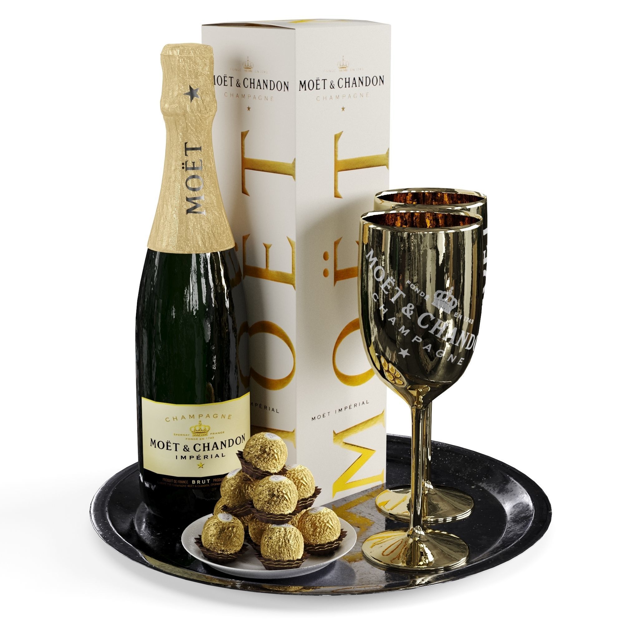 Champagne On A Tray set 2 3D model_12