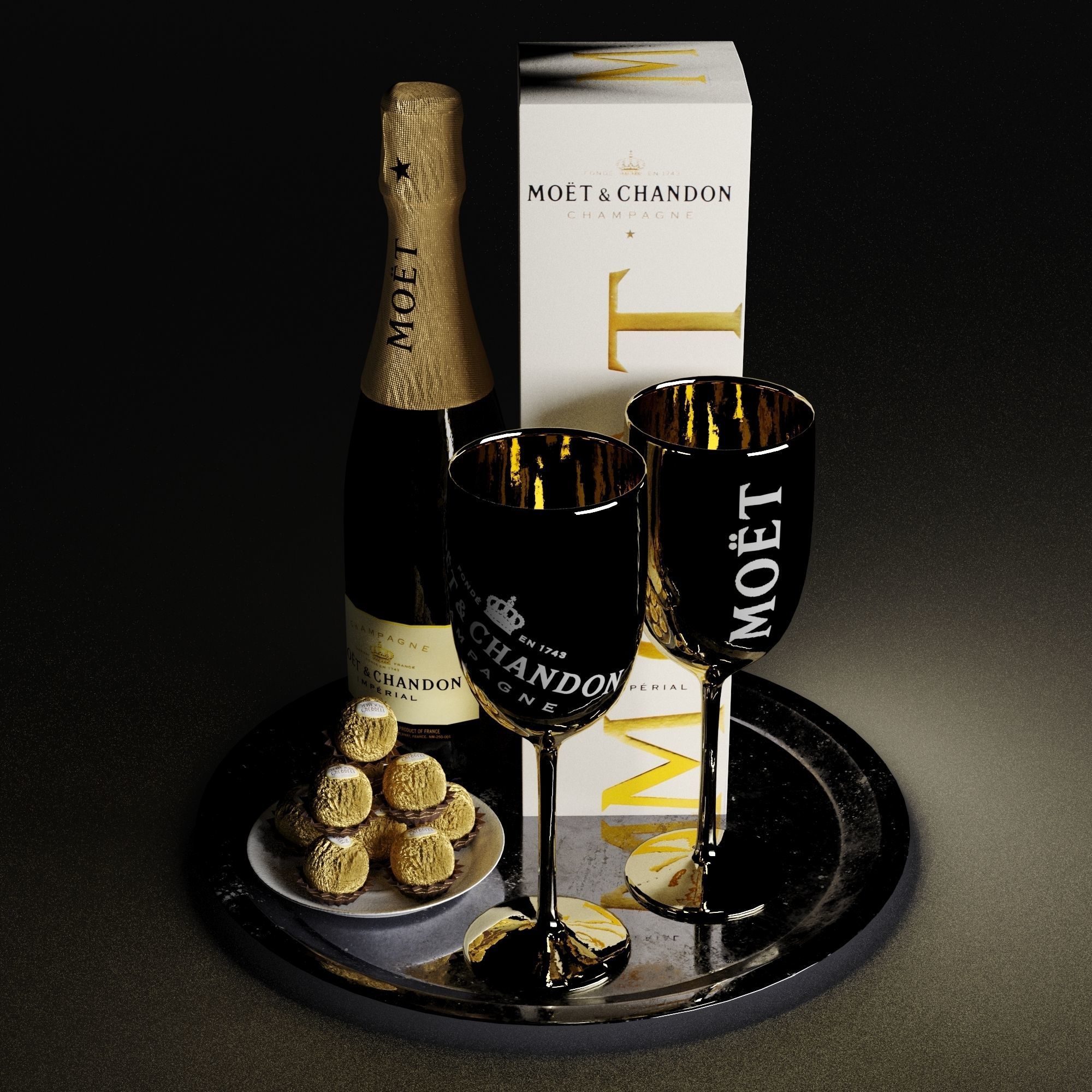 Champagne On A Tray set 2 3D model_17