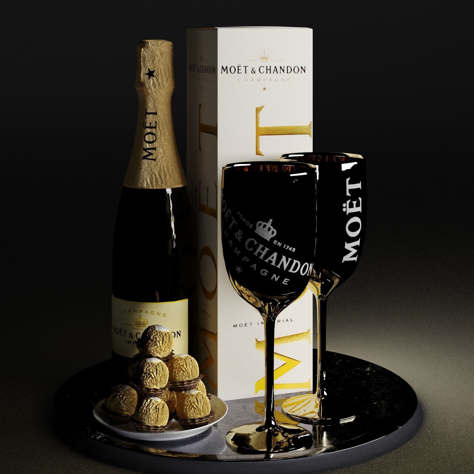 Champagne On A Tray set 2 3D model_2