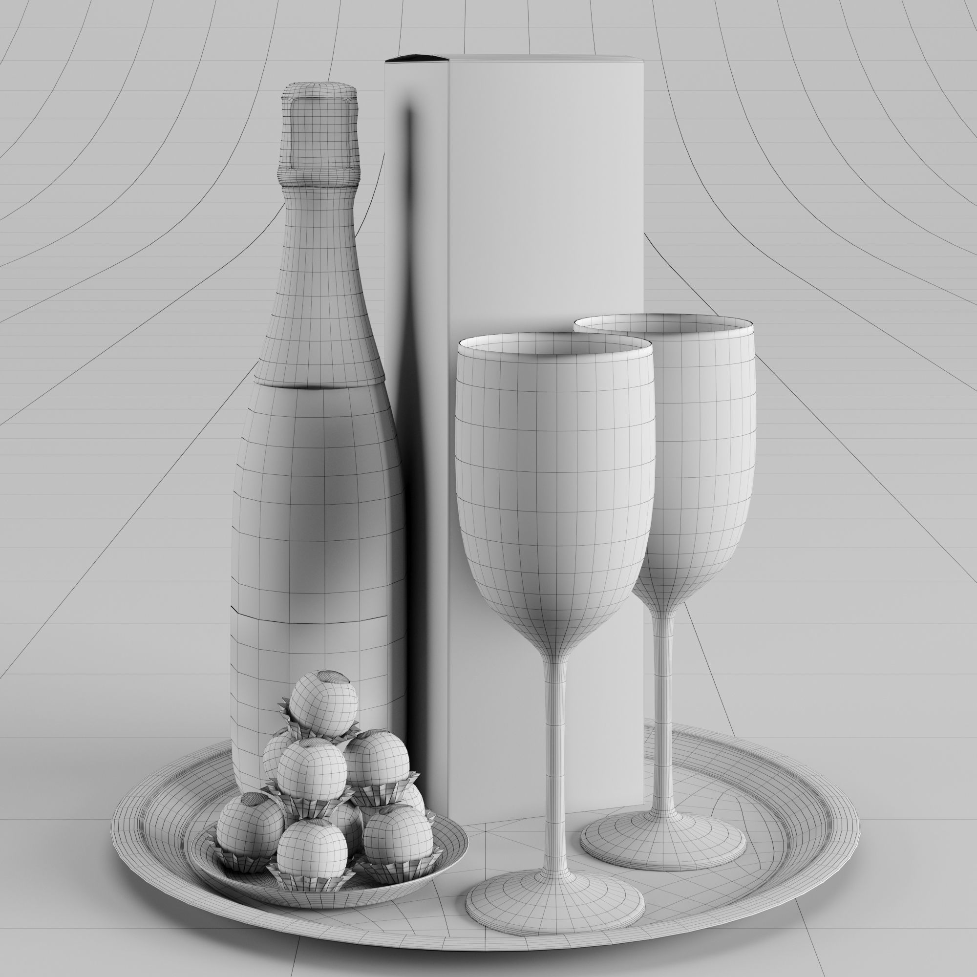 Champagne On A Tray set 2 3D model_19