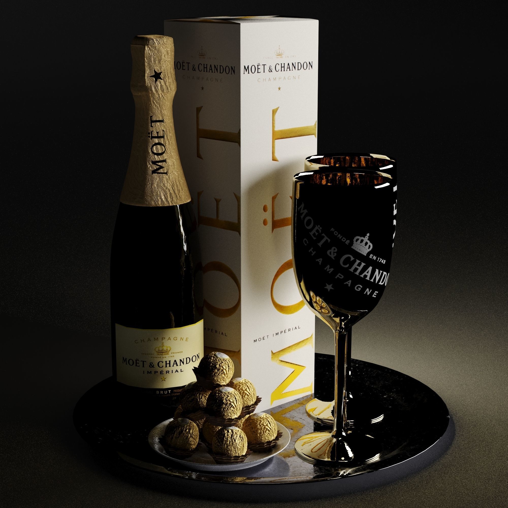 Champagne On A Tray set 2 3D model_9