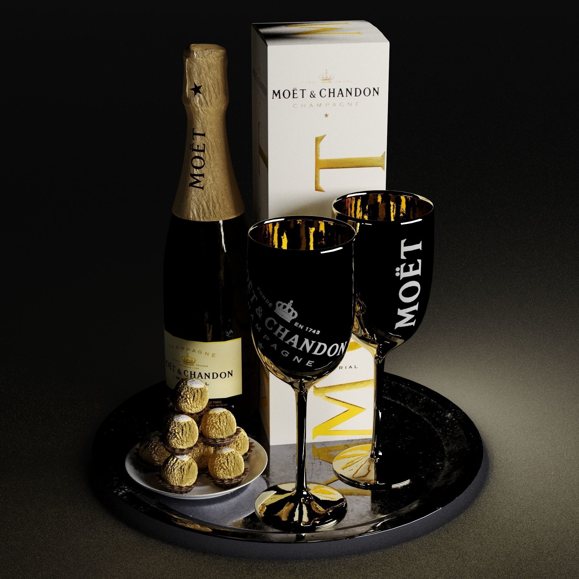 Champagne On A Tray set 2 3D model_5