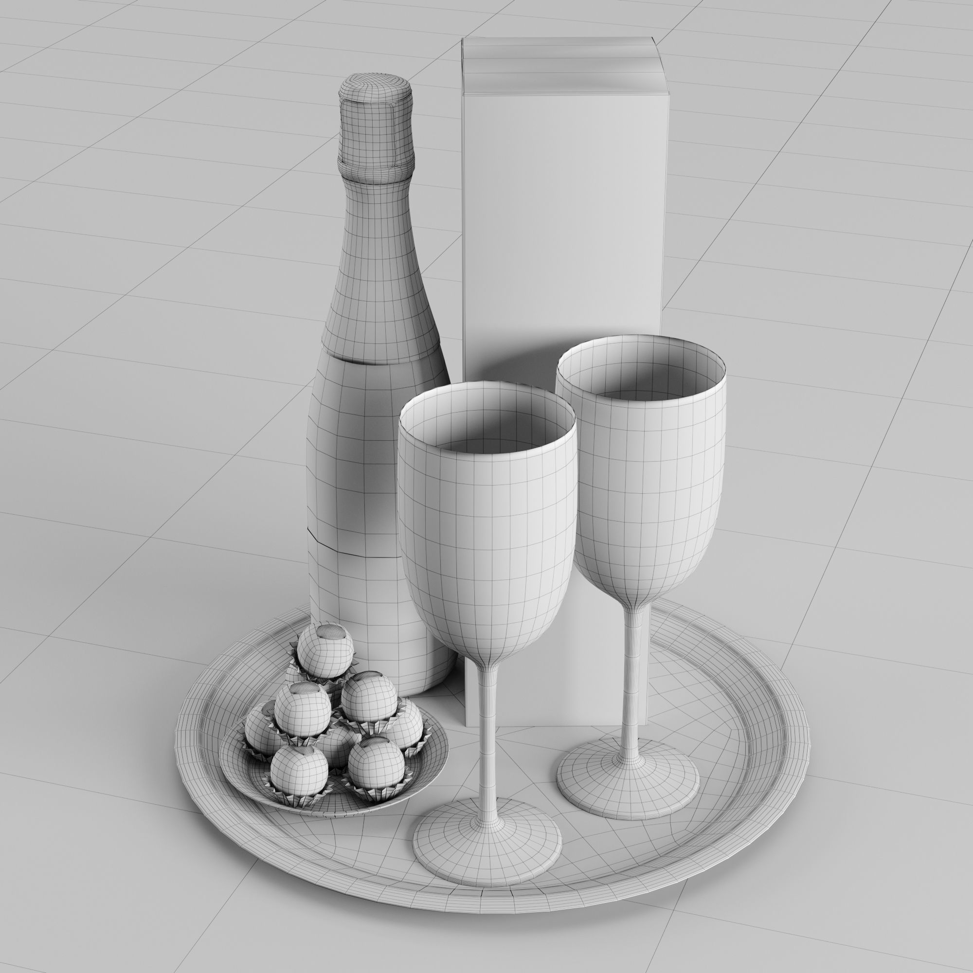 Champagne On A Tray set 2 3D model_24