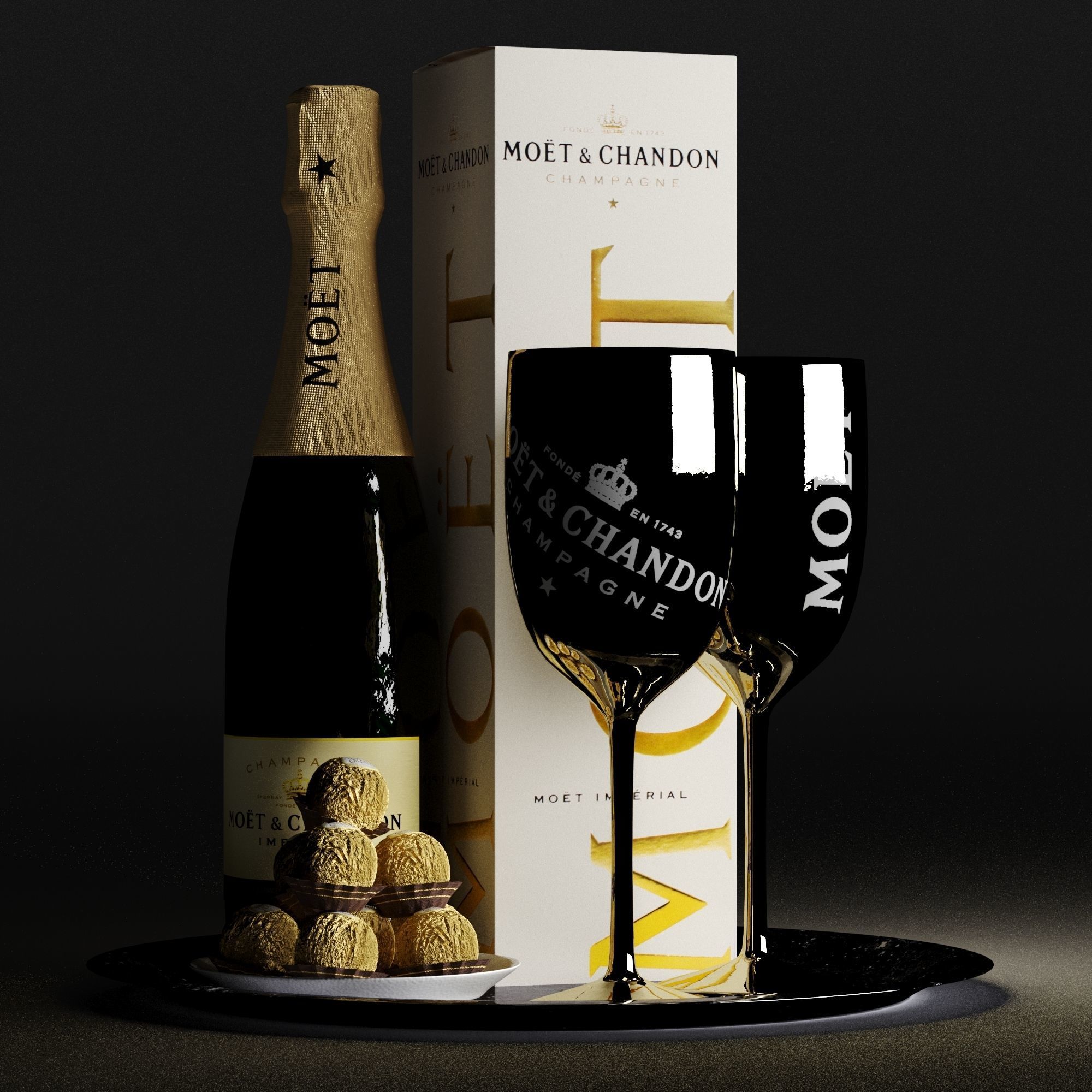 Champagne On A Tray set 2 3D model_7
