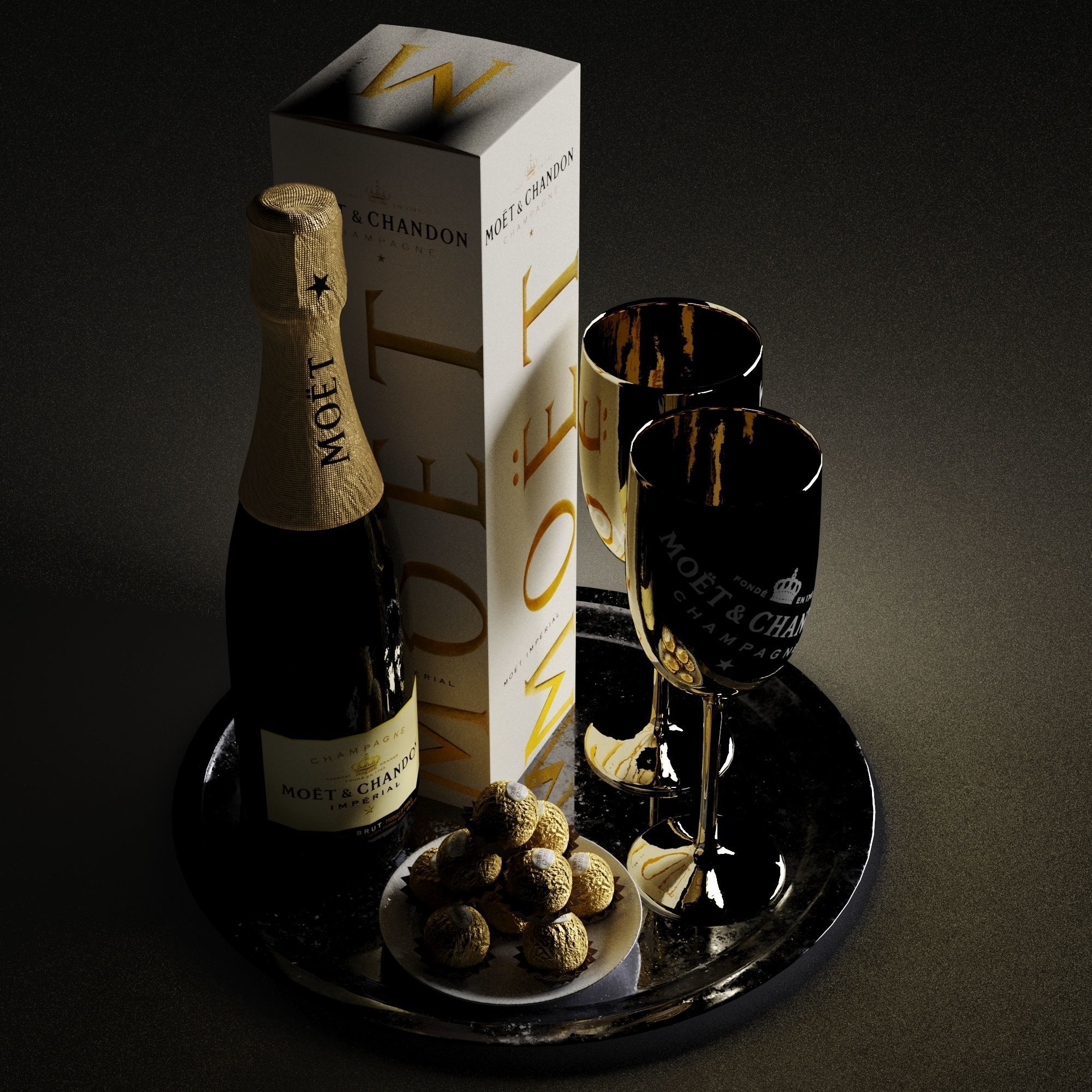 Champagne On A Tray set 2 3D model_15