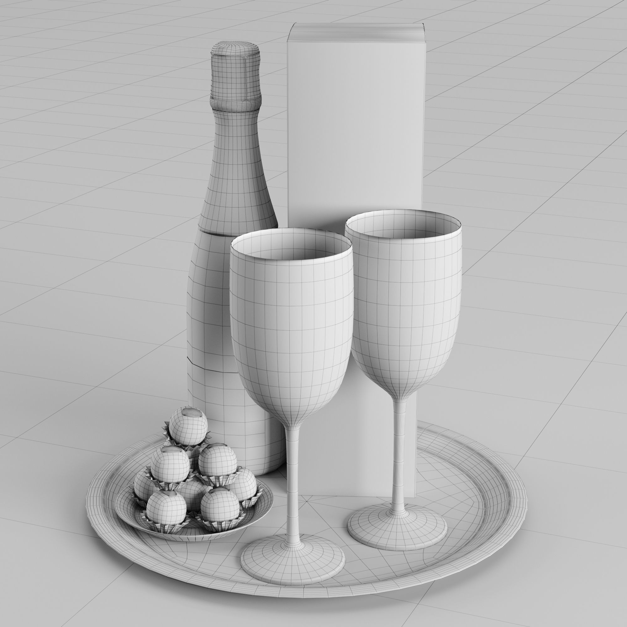 Champagne On A Tray set 2 3D model_34