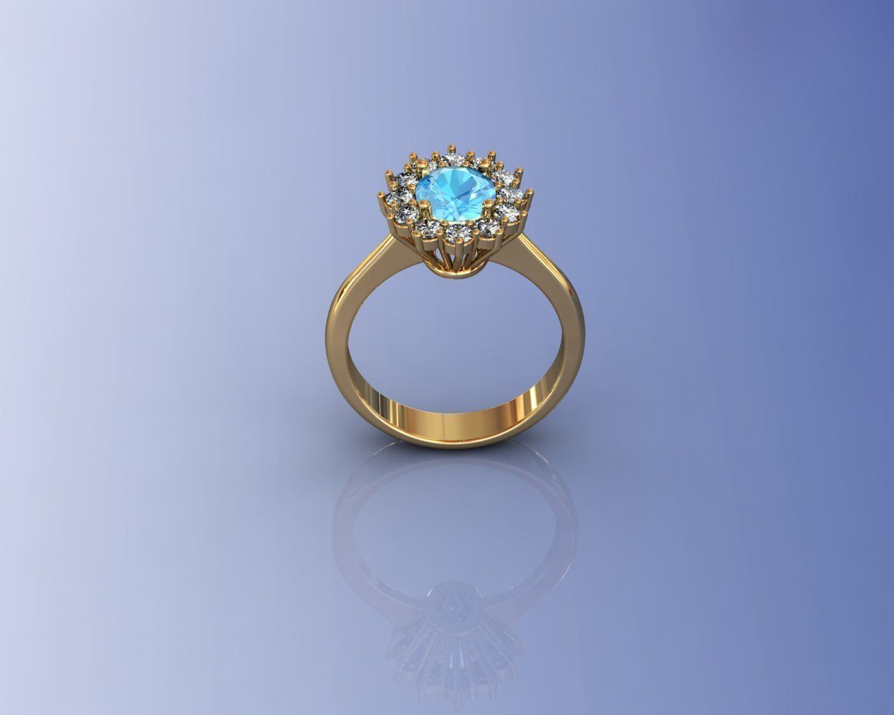 Ring gold with topaz and diamonds 3D print model_3