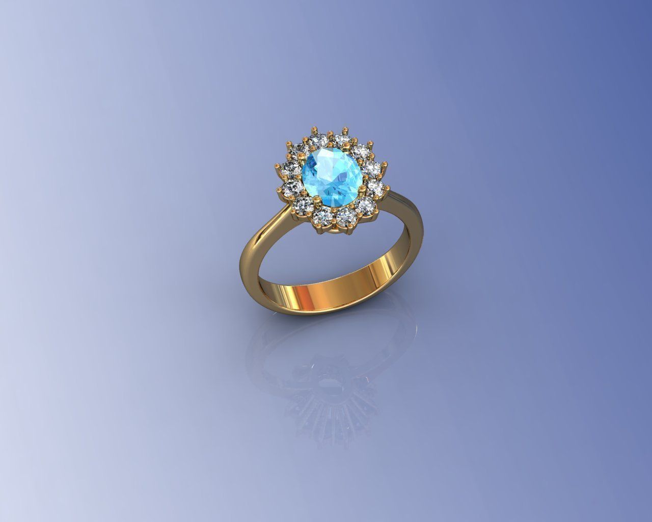 Ring gold with topaz and diamonds 3D print model_2