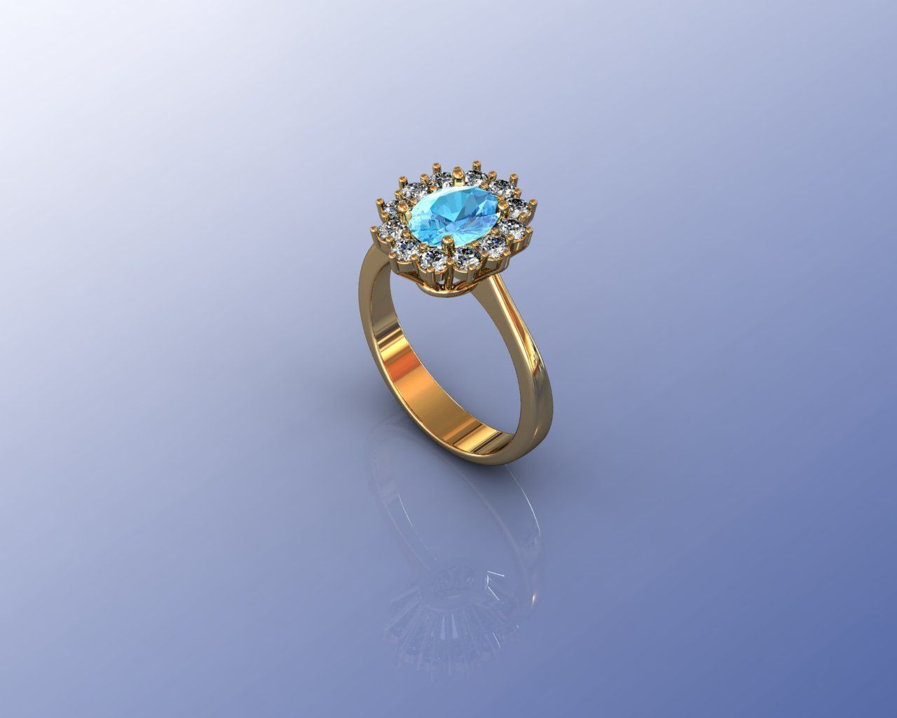 Ring gold with topaz and diamonds 3D print model_1