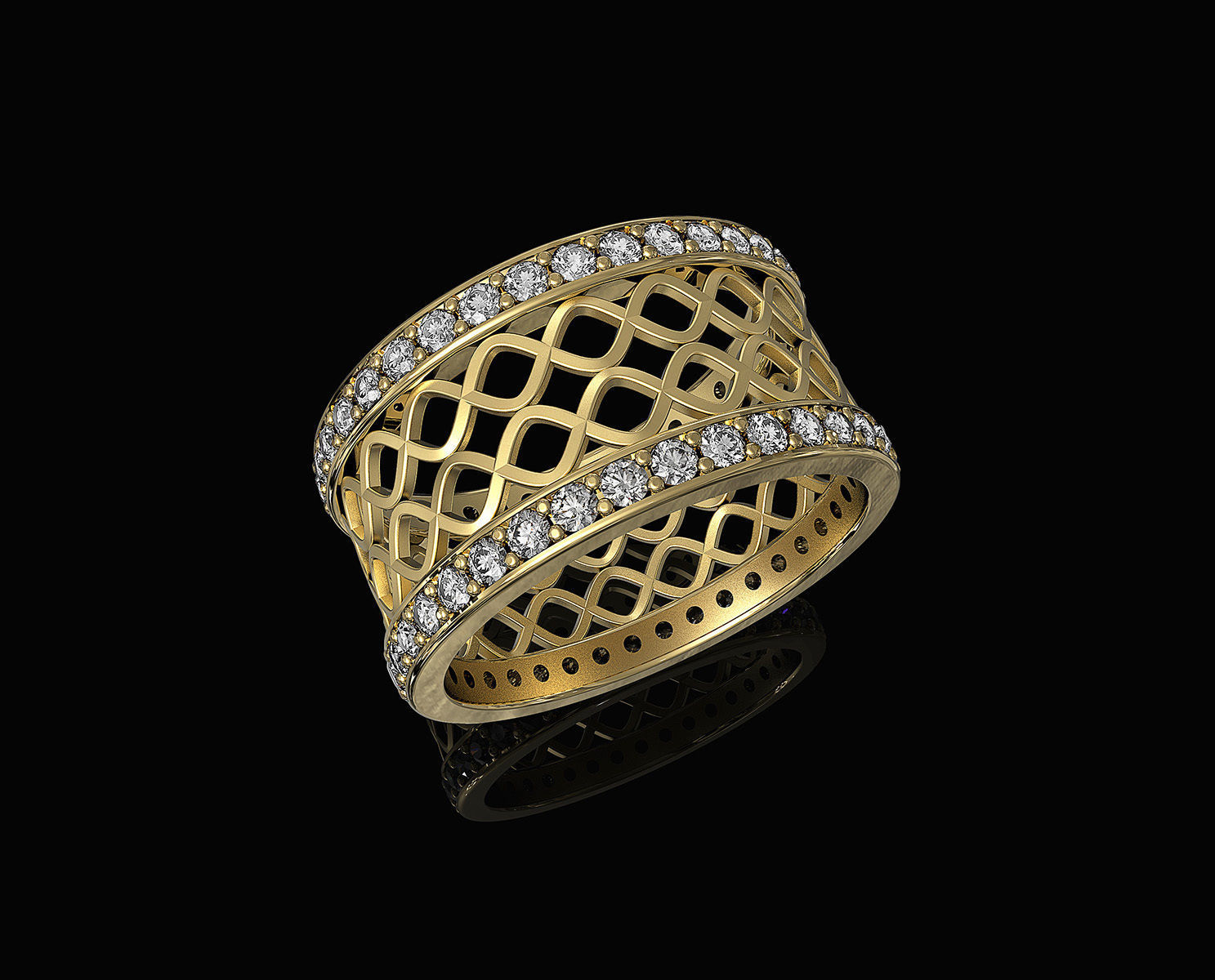 Spiral Band Ring with gems 3D print model_3