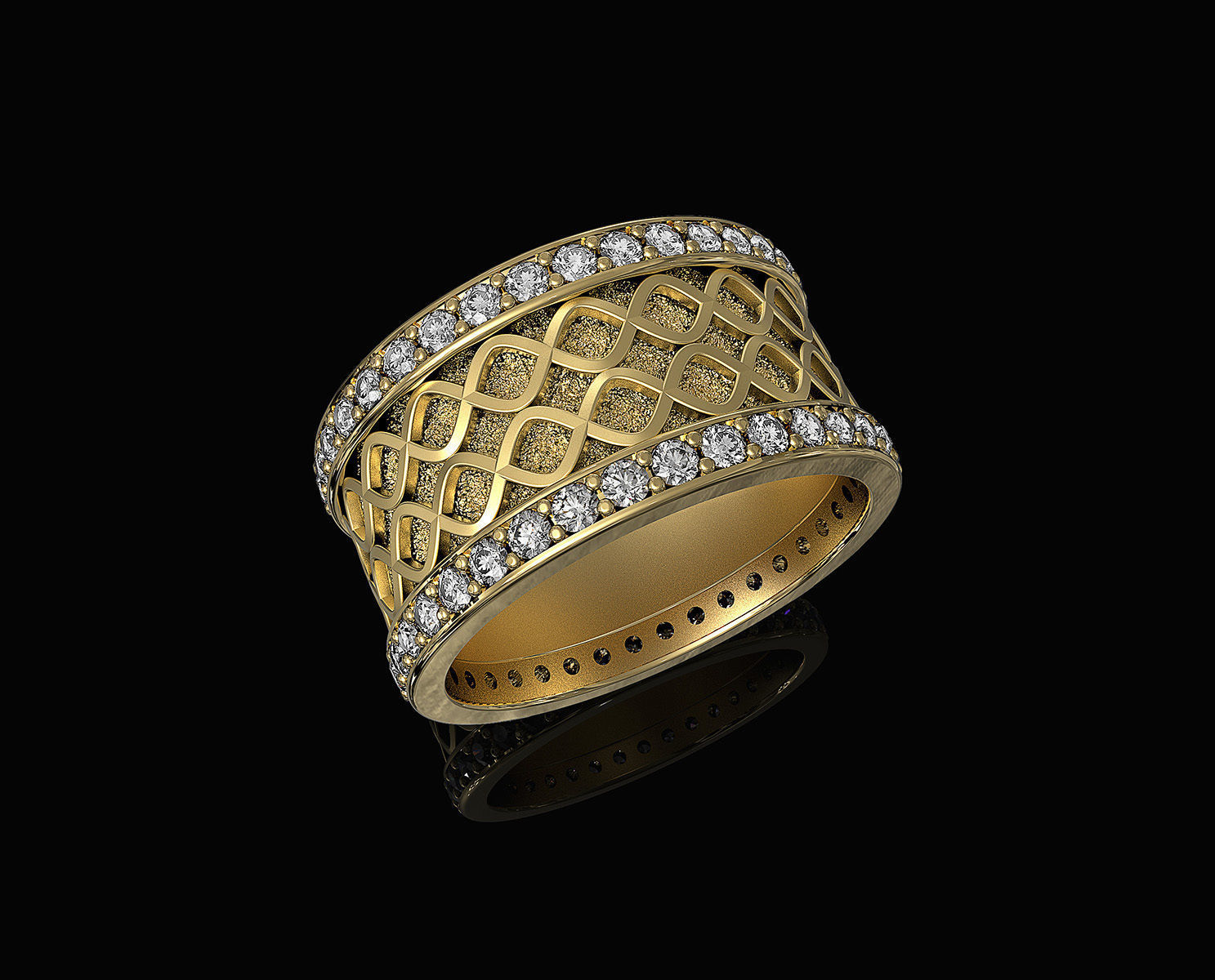 Spiral Band Ring with gems 3D print model_1
