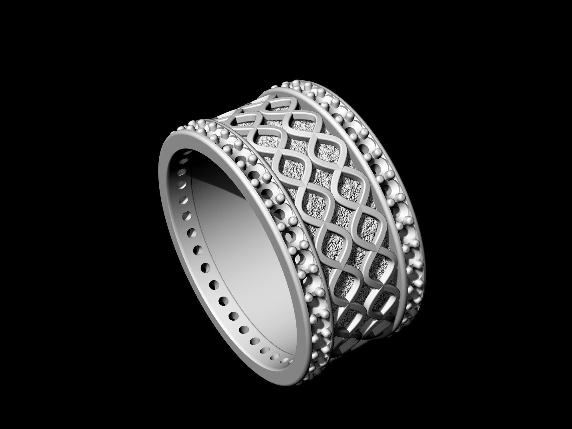Spiral Band Ring with gems 3D print model_8