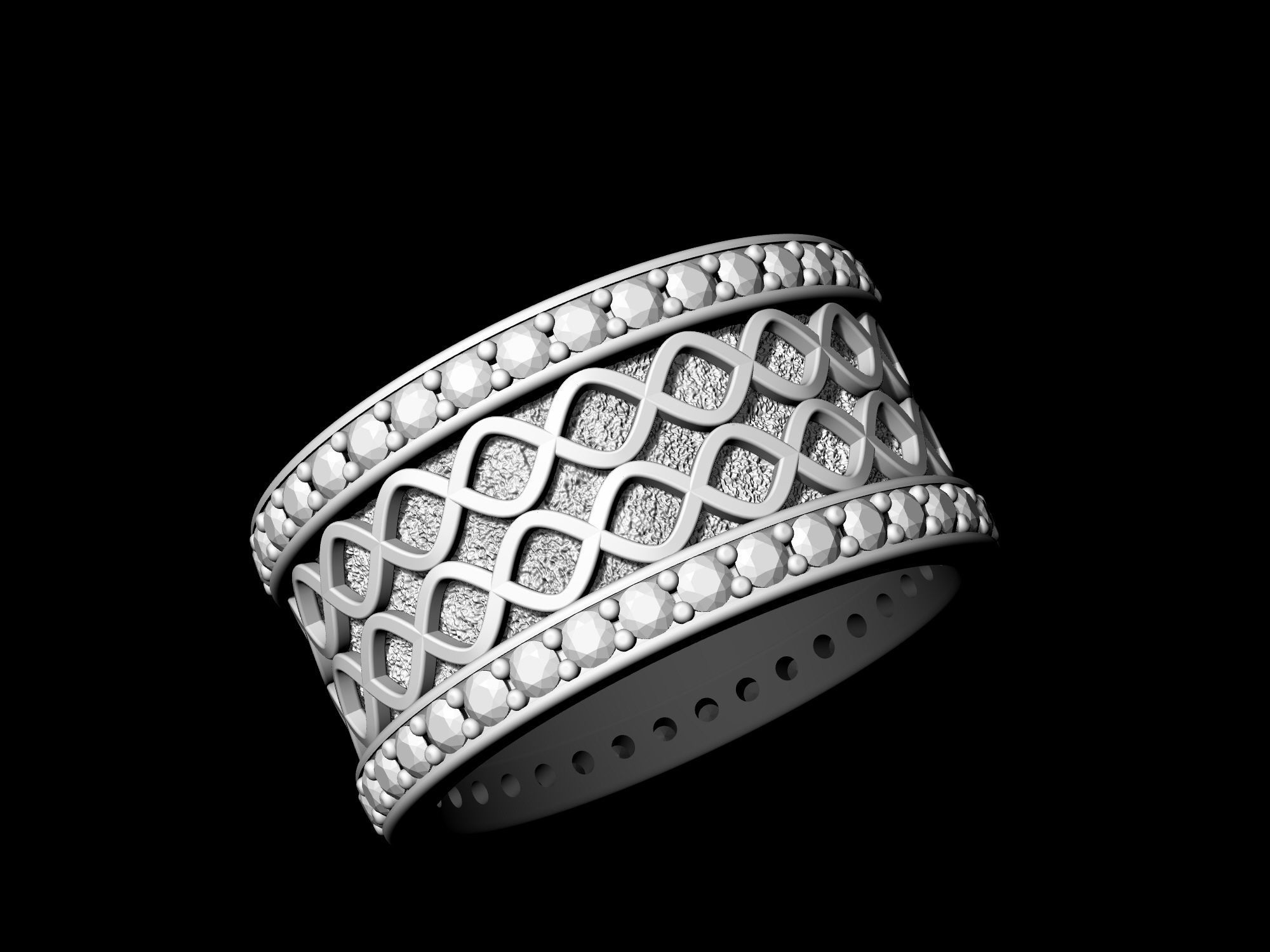 Spiral Band Ring with gems 3D print model_5