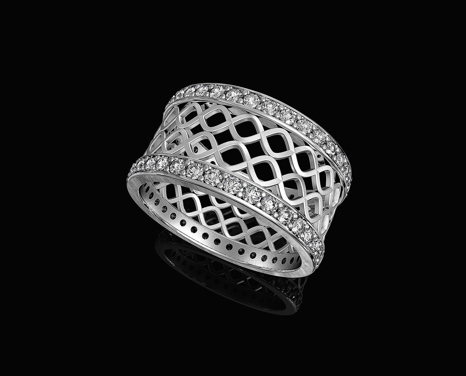 Spiral Band Ring with gems 3D print model_4